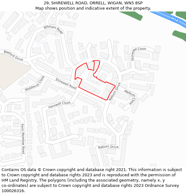 29, SHIREWELL ROAD, ORRELL, WIGAN, WN5 8SP: Location map and indicative extent of plot