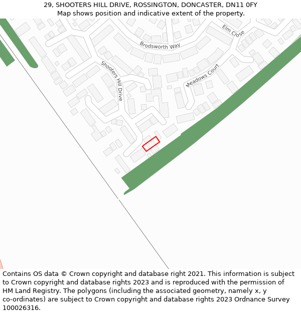 29, SHOOTERS HILL DRIVE, ROSSINGTON, DONCASTER, DN11 0FY: Location map and indicative extent of plot