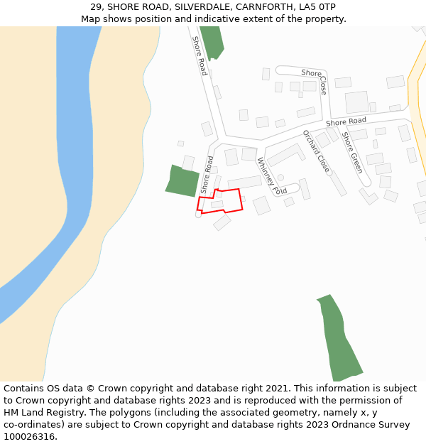 29, SHORE ROAD, SILVERDALE, CARNFORTH, LA5 0TP: Location map and indicative extent of plot