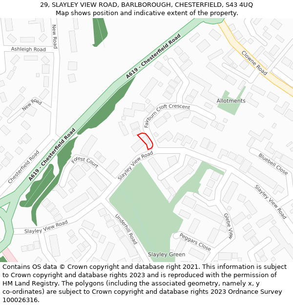 29, SLAYLEY VIEW ROAD, BARLBOROUGH, CHESTERFIELD, S43 4UQ: Location map and indicative extent of plot