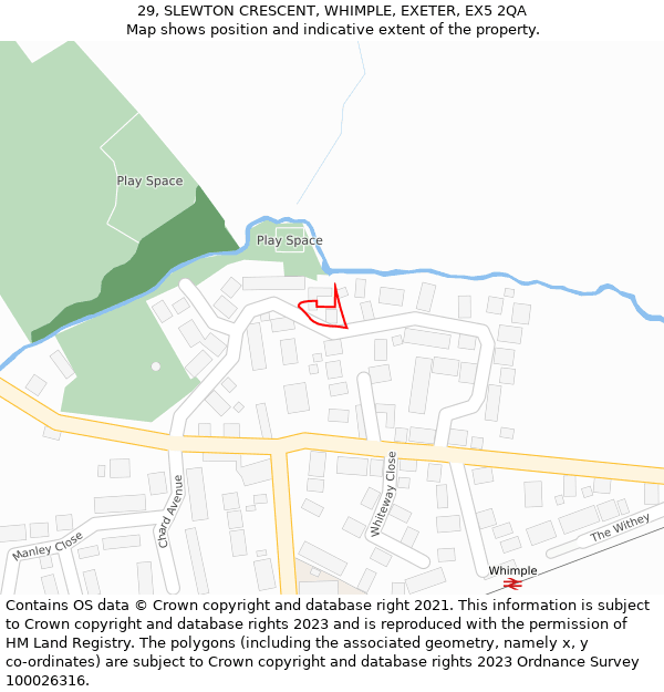 29, SLEWTON CRESCENT, WHIMPLE, EXETER, EX5 2QA: Location map and indicative extent of plot