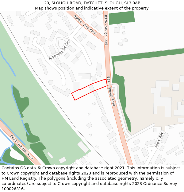 29, SLOUGH ROAD, DATCHET, SLOUGH, SL3 9AP: Location map and indicative extent of plot