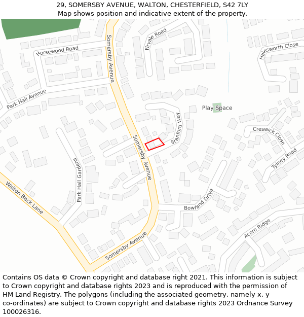 29, SOMERSBY AVENUE, WALTON, CHESTERFIELD, S42 7LY: Location map and indicative extent of plot