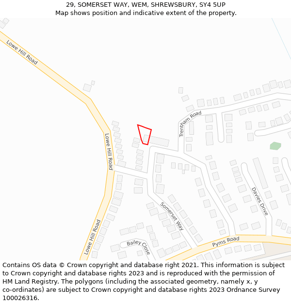 29, SOMERSET WAY, WEM, SHREWSBURY, SY4 5UP: Location map and indicative extent of plot