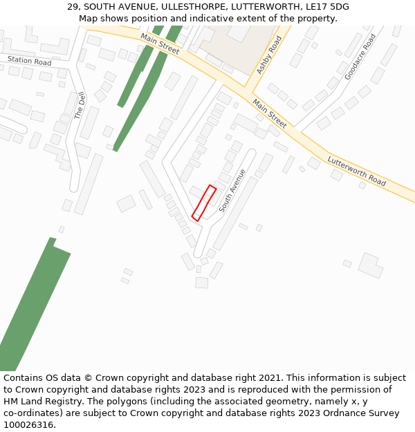29, SOUTH AVENUE, ULLESTHORPE, LUTTERWORTH, LE17 5DG: Location map and indicative extent of plot