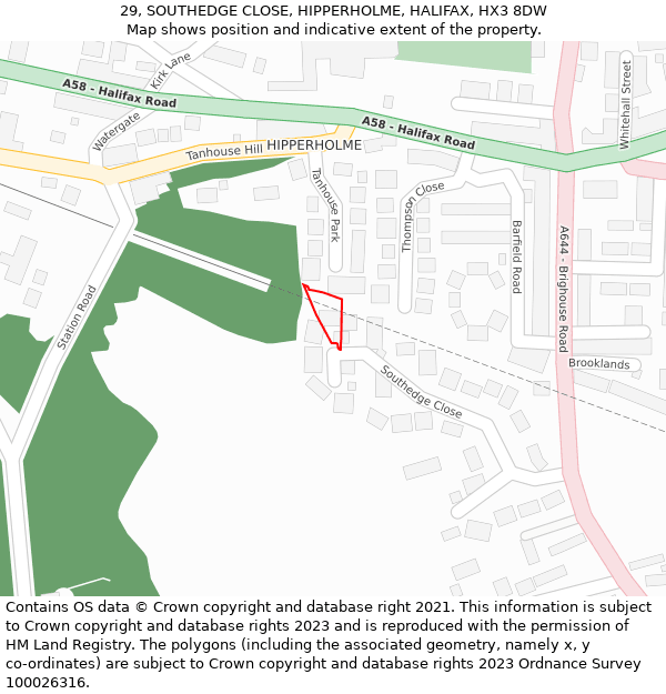 29, SOUTHEDGE CLOSE, HIPPERHOLME, HALIFAX, HX3 8DW: Location map and indicative extent of plot