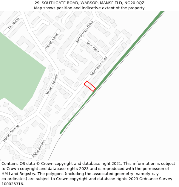 29, SOUTHGATE ROAD, WARSOP, MANSFIELD, NG20 0QZ: Location map and indicative extent of plot