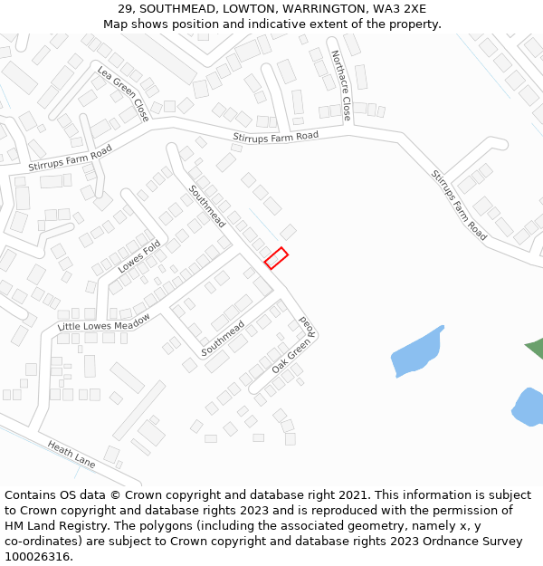 29, SOUTHMEAD, LOWTON, WARRINGTON, WA3 2XE: Location map and indicative extent of plot