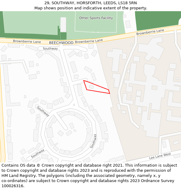 29, SOUTHWAY, HORSFORTH, LEEDS, LS18 5RN: Location map and indicative extent of plot