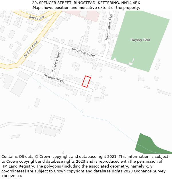 29, SPENCER STREET, RINGSTEAD, KETTERING, NN14 4BX: Location map and indicative extent of plot