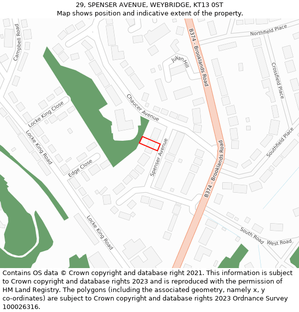 29, SPENSER AVENUE, WEYBRIDGE, KT13 0ST: Location map and indicative extent of plot
