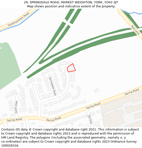 29, SPRINGDALE ROAD, MARKET WEIGHTON, YORK, YO43 3JT: Location map and indicative extent of plot