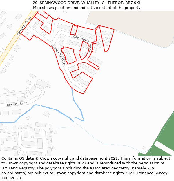 29, SPRINGWOOD DRIVE, WHALLEY, CLITHEROE, BB7 9XL: Location map and indicative extent of plot