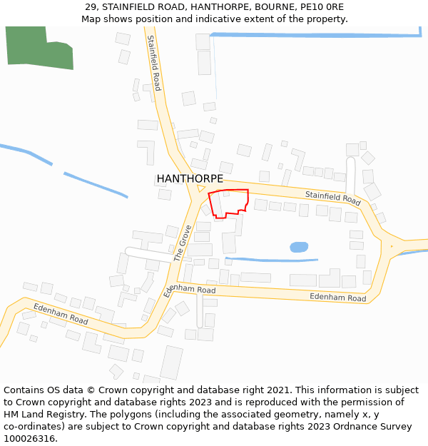 29, STAINFIELD ROAD, HANTHORPE, BOURNE, PE10 0RE: Location map and indicative extent of plot