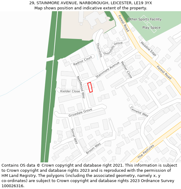 29, STAINMORE AVENUE, NARBOROUGH, LEICESTER, LE19 3YX: Location map and indicative extent of plot