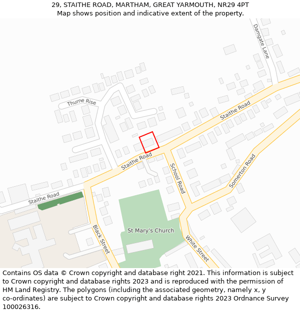 29, STAITHE ROAD, MARTHAM, GREAT YARMOUTH, NR29 4PT: Location map and indicative extent of plot