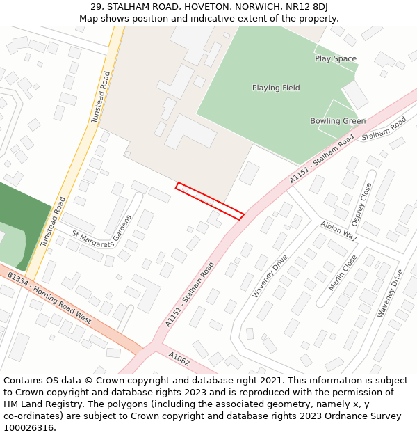 29, STALHAM ROAD, HOVETON, NORWICH, NR12 8DJ: Location map and indicative extent of plot