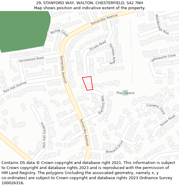 29, STANFORD WAY, WALTON, CHESTERFIELD, S42 7NH: Location map and indicative extent of plot