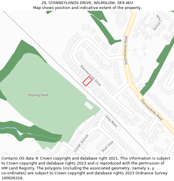 29, STANNEYLANDS DRIVE, WILMSLOW, SK9 4EU: Location map and indicative extent of plot