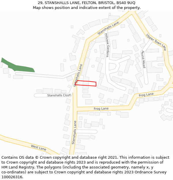 29, STANSHALLS LANE, FELTON, BRISTOL, BS40 9UQ: Location map and indicative extent of plot