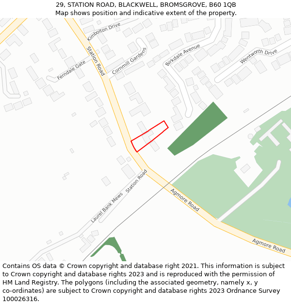 29, STATION ROAD, BLACKWELL, BROMSGROVE, B60 1QB: Location map and indicative extent of plot