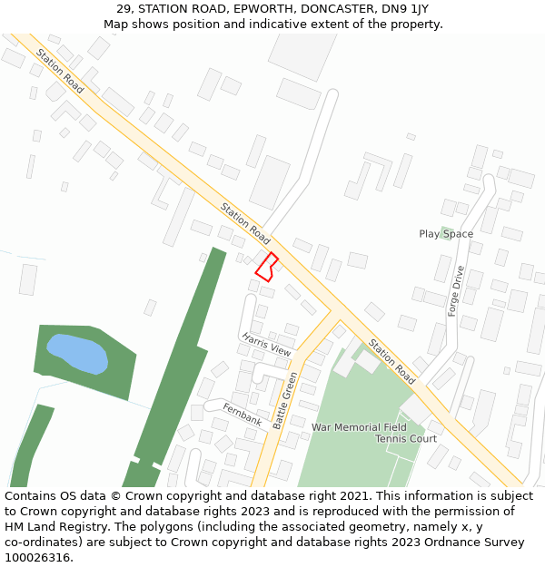 29, STATION ROAD, EPWORTH, DONCASTER, DN9 1JY: Location map and indicative extent of plot