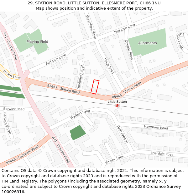 29, STATION ROAD, LITTLE SUTTON, ELLESMERE PORT, CH66 1NU: Location map and indicative extent of plot