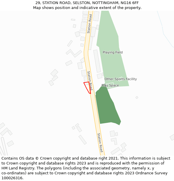 29, STATION ROAD, SELSTON, NOTTINGHAM, NG16 6FF: Location map and indicative extent of plot