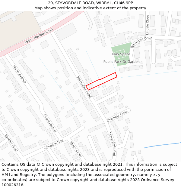 29, STAVORDALE ROAD, WIRRAL, CH46 9PP: Location map and indicative extent of plot