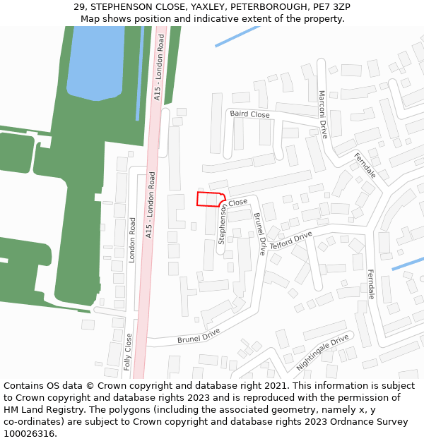 29, STEPHENSON CLOSE, YAXLEY, PETERBOROUGH, PE7 3ZP: Location map and indicative extent of plot