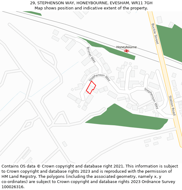 29, STEPHENSON WAY, HONEYBOURNE, EVESHAM, WR11 7GH: Location map and indicative extent of plot