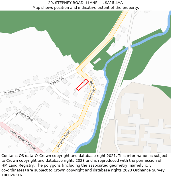 29, STEPNEY ROAD, LLANELLI, SA15 4AA: Location map and indicative extent of plot