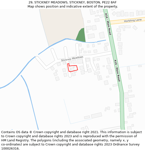 29, STICKNEY MEADOWS, STICKNEY, BOSTON, PE22 8AF: Location map and indicative extent of plot