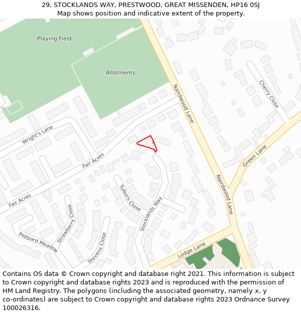 29, STOCKLANDS WAY, PRESTWOOD, GREAT MISSENDEN, HP16 0SJ: Location map and indicative extent of plot