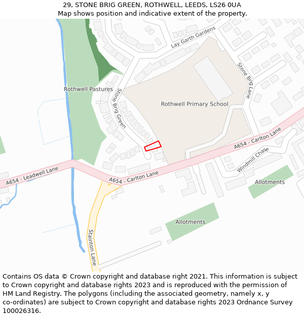 29, STONE BRIG GREEN, ROTHWELL, LEEDS, LS26 0UA: Location map and indicative extent of plot
