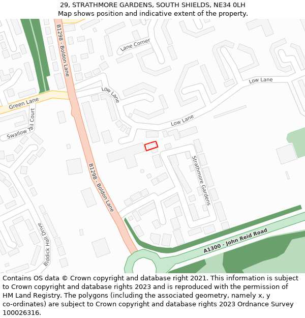 29, STRATHMORE GARDENS, SOUTH SHIELDS, NE34 0LH: Location map and indicative extent of plot