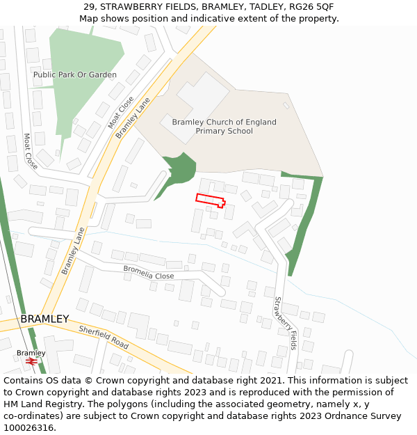 29, STRAWBERRY FIELDS, BRAMLEY, TADLEY, RG26 5QF: Location map and indicative extent of plot