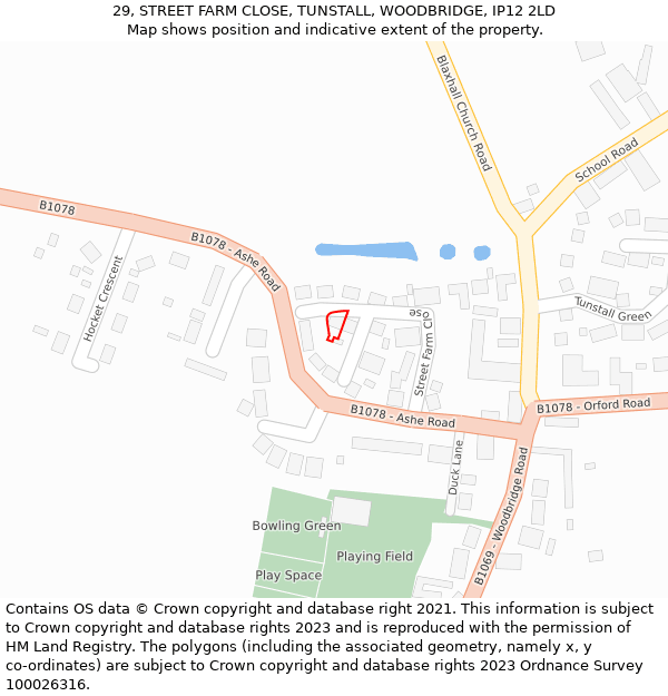 29, STREET FARM CLOSE, TUNSTALL, WOODBRIDGE, IP12 2LD: Location map and indicative extent of plot