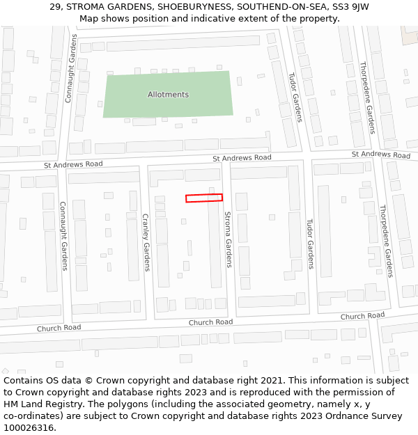 29, STROMA GARDENS, SHOEBURYNESS, SOUTHEND-ON-SEA, SS3 9JW: Location map and indicative extent of plot