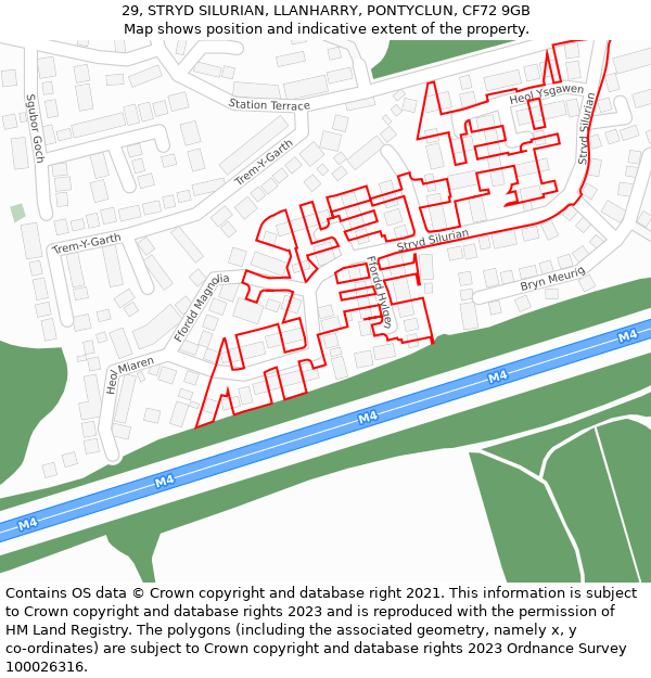 29, STRYD SILURIAN, LLANHARRY, PONTYCLUN, CF72 9GB: Location map and indicative extent of plot