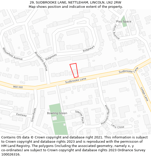 29, SUDBROOKE LANE, NETTLEHAM, LINCOLN, LN2 2RW: Location map and indicative extent of plot