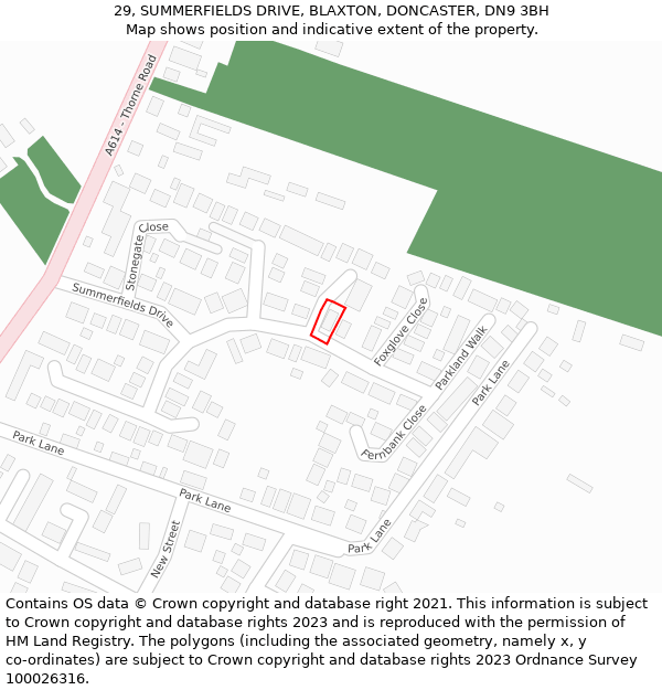 29, SUMMERFIELDS DRIVE, BLAXTON, DONCASTER, DN9 3BH: Location map and indicative extent of plot