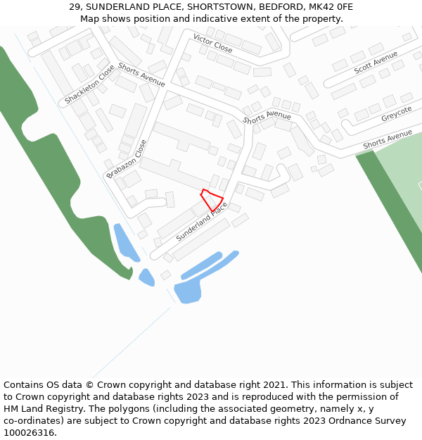 29, SUNDERLAND PLACE, SHORTSTOWN, BEDFORD, MK42 0FE: Location map and indicative extent of plot