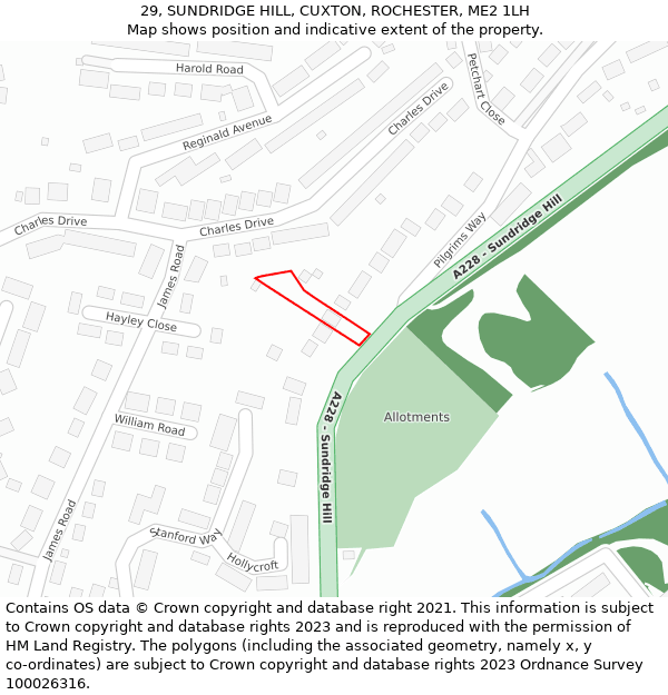 29, SUNDRIDGE HILL, CUXTON, ROCHESTER, ME2 1LH: Location map and indicative extent of plot