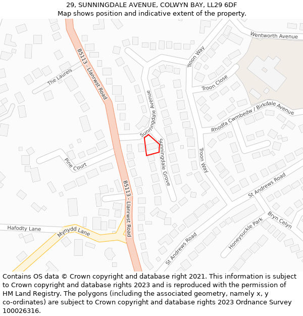 29, SUNNINGDALE AVENUE, COLWYN BAY, LL29 6DF: Location map and indicative extent of plot