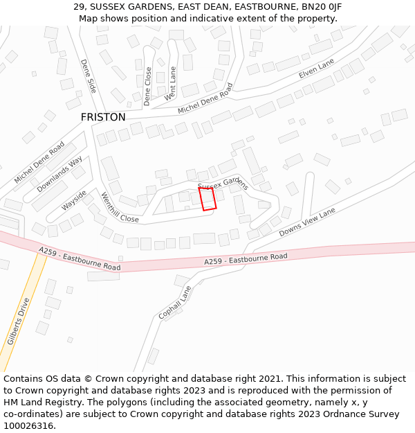 29, SUSSEX GARDENS, EAST DEAN, EASTBOURNE, BN20 0JF: Location map and indicative extent of plot