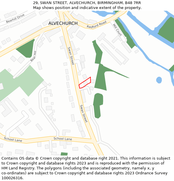 29, SWAN STREET, ALVECHURCH, BIRMINGHAM, B48 7RR: Location map and indicative extent of plot