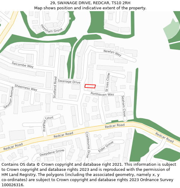29, SWANAGE DRIVE, REDCAR, TS10 2RH: Location map and indicative extent of plot