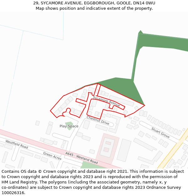 29, SYCAMORE AVENUE, EGGBOROUGH, GOOLE, DN14 0WU: Location map and indicative extent of plot