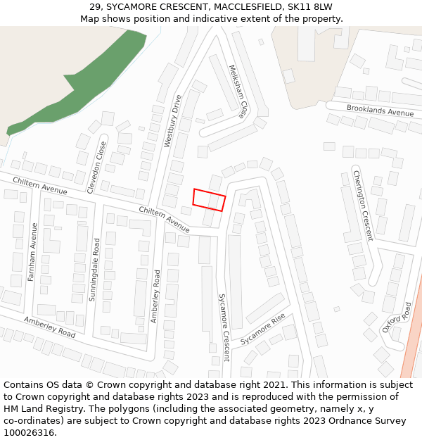 29, SYCAMORE CRESCENT, MACCLESFIELD, SK11 8LW: Location map and indicative extent of plot